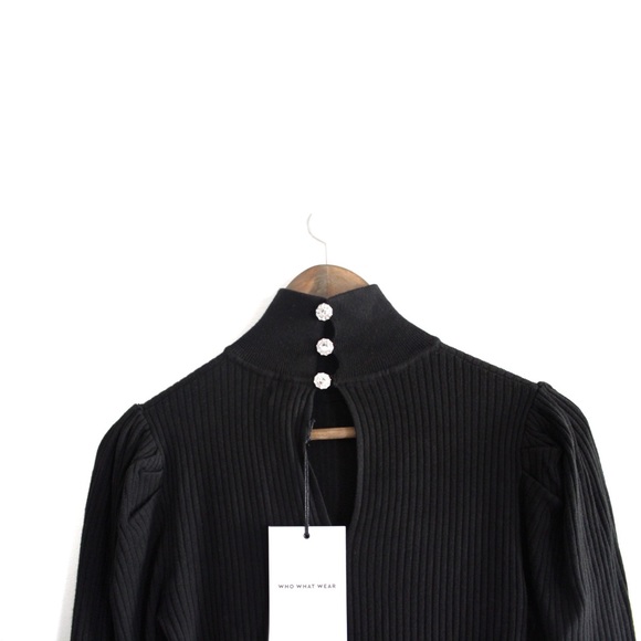 Who What Wear High Neck Puff Shoulders Ribbed Long Sleeve Dress NWT XS - Picture 6 of 8